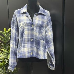 Ashley Shacket, Plaid Check,chest pockets, button up,long sleeve,semi crop